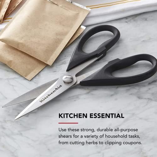 KitchenAid All Purpose Kitchen Shears with Protective Sheath Durable Stainless Steel Scissors, Dishwasher Safe, Soft Grip Comfort Handle, 8.72 Inch, Black, Pack of 12