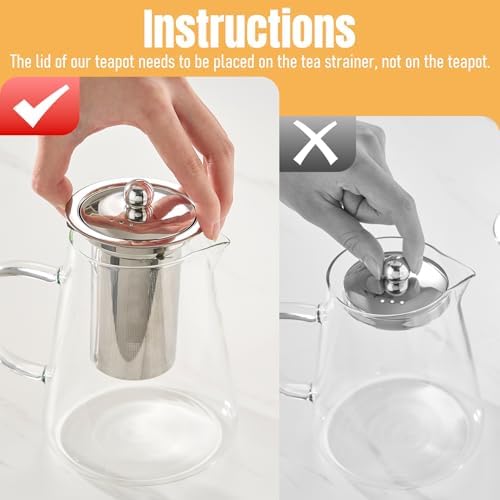 Baalaka Tea Infuser Pot, 32 oz Clear Borosilicate Glass Kettle, Stovetop