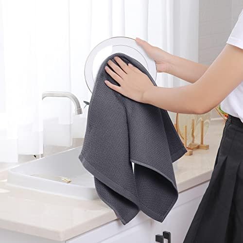 Homaxy 100% Cotton Waffle Weave Kitchen Dish Towels 6-Pack, Dark Grey