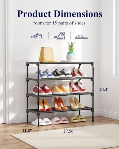 Kitsure Shoe Rack - Non-Woven Shoe Rack Shelf, Shoe Organizer for Closet, Entryway, Garage & Corridor, Stackable Shoe Shelves, X-Large, Black