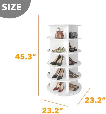 SpaceAid 5 Tier Rotating Shoe Rack Tower, Spinning Shoe Display Lazy Susan, Revolving 360 Shoe Rack Storage Round Carousel, Vertical Handbag Rotate Shoes Closet Organization (5-Tier White)