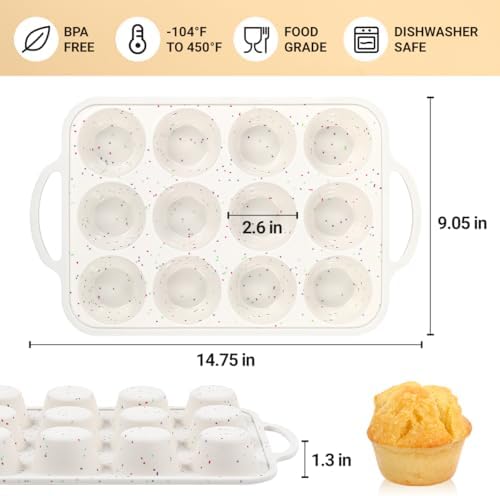 FUNBAKY Silicone Muffin Pan with Metal Frame, Nonstick 12 Cups Regular Size Silicone Muffin Tin for Oven Baking Easy to Move with Handle BPA Free