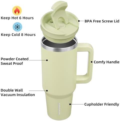 BJPKPK 40 oz Insulated Tumbler with Handle & Straw, Stainless Steel