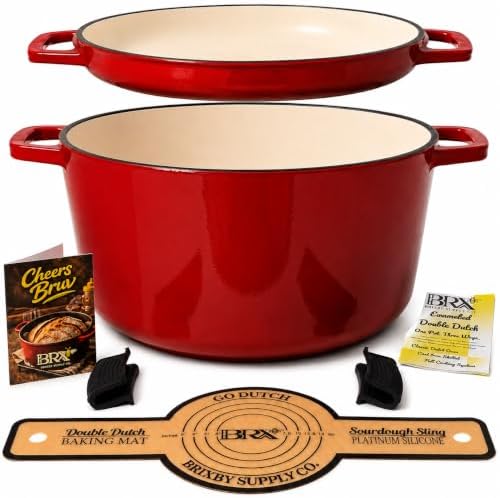 Brixby 5 QT Sourdough Dutch Oven, Enameled Cast Iron with Skillet Lid