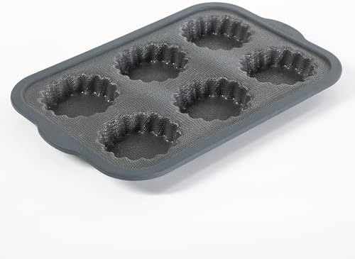 Calphalon Omni 6-Cup Mini Pie Pan with GlassFlex Technology, Flexible Silicone & Micro-Woven Glass Core for Ultra Airflow & Even Baking, Grey