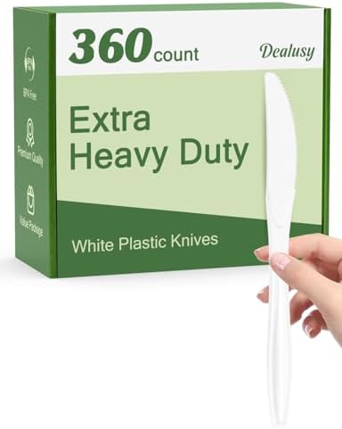 Dealusy 360 Count Extra Heavy Duty White Plastic Knives Disposable