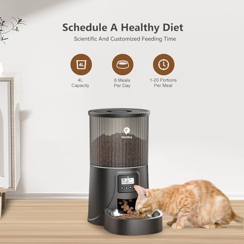 PETULTRA Automatic Cat Feeder: 4L Timed Cats Food Dispenser Programmable