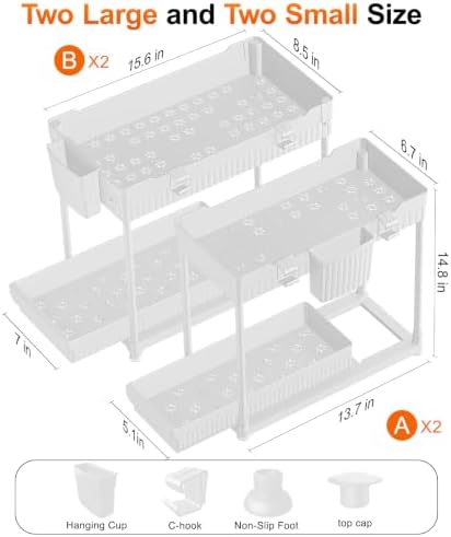 Sevenblue 4-Pack 2-Tier Under Sink Organizer with Pull Out Drawers