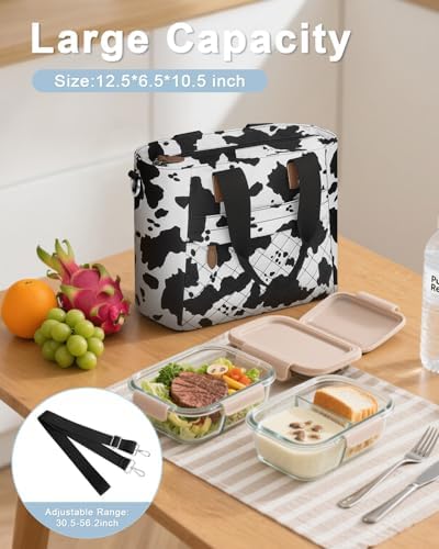 Capolo Lunch Bag for Women,Large Insulated Lunchbox Tote Reusable,L-Cow