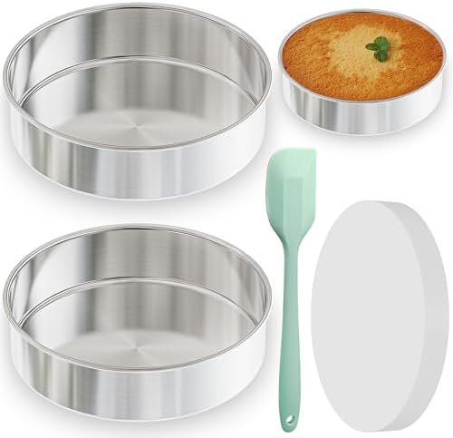 9½ Inch Round Cake Pan, 2PCS Stainless Steel Cake Pans &100 Parchment Paper