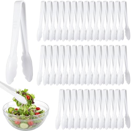 Tessco 50 Pcs Plastic Tongs, 9 Inch Disposable Serving Tongs,White