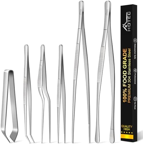 HOTEC Kitchen Tweezers Stainless Steel Cooking Tweezers 6 Pcs-6.3" and 12"