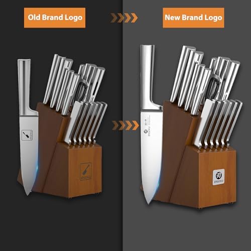 imarku Knife Set - Kitchen Knife Set 15 Pieces Japanese Stainless Steel Knife Block Set with Sharpener - Dishwasher Safe Kitchen's Knives - Ultra Sharp Chef Knife Set for Kitchen, Utility Knives