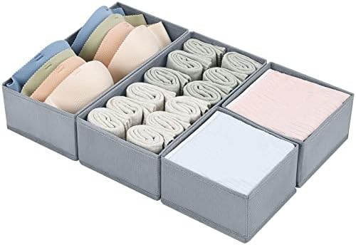 DIMJ Drawer Organizers Clothes, Set of 4 Dresser Organizer Bins, Fabric Closet Organizers and Storage, Shallow Drawer Dividers for Nursery, Clothing, Baby Clothes, Socks, Underwears, Tie (Grey)