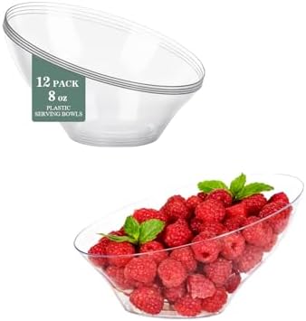 BESTVIP 8 Oz Clear Plastic Angled Serving Bowls, 12 Pack