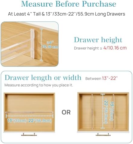 Vtopmart 4" High Drawer Dividers for Clothes, 13"-22" Adjustable, 4 pack