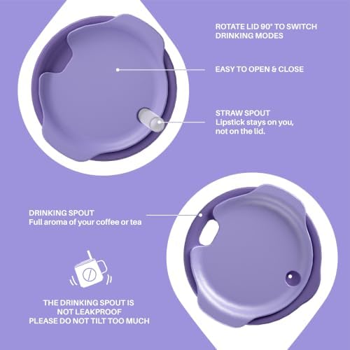 Ideus 14 oz Insulated Coffee Mug with Lid and Straw (Violet, FUJI NOVA)
