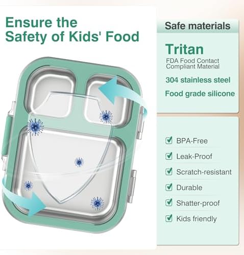 HOMEKOL Stainless Steel Bento Lunch Box, Green, 3.3Cups