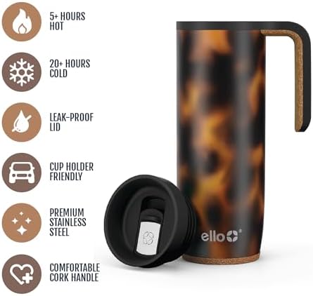 Ello Magnet 18oz Insulated Stainless Steel Travel Mug, Tortoiseshell