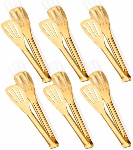Gold Serving Tongs Kitchen Tongs,Buffet Tongs,JXHAPY Stainless Steel Gold Plated Food Tong Salad Tongs Serving Tong,small tongs 6 Pack (9 Inch)