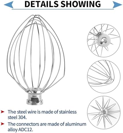 XINBOOG 6 Wire Whisk Attachments Compatible with KitchenAid 5Plus-6QT Mixer