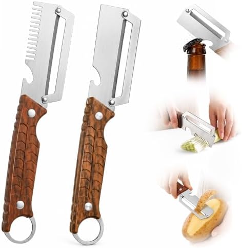 2 PCS Multifunctional Vegetable Peeler for Kitchen, 3-In-1 Stainless Steel Potato Peeler with ABS Handle and Bottle Opener, Ergonomic Handheld Peeler Knife with Hanging Hole for Fruits, Vegetables