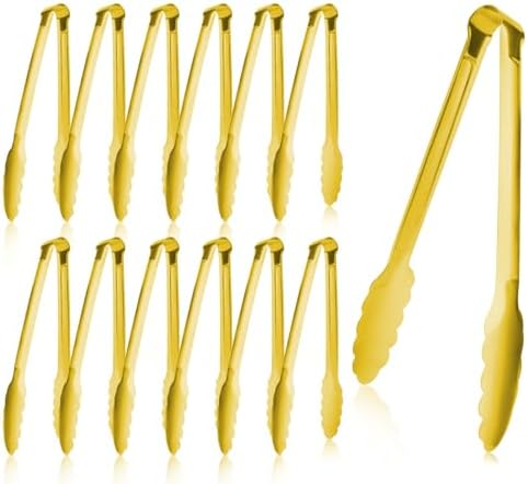 Gold Tongs for Serving Food, XEVOM 12 Pack, 9-Inch Stainless Steel