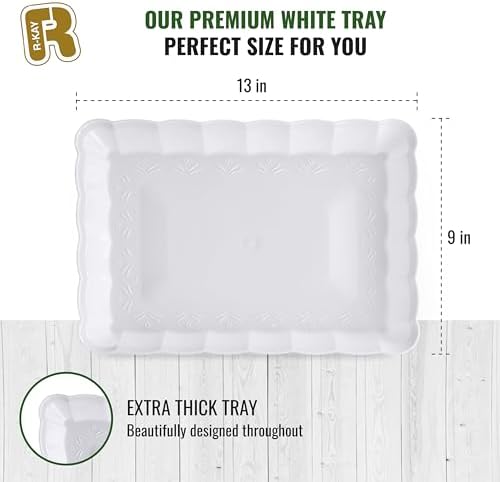 6 Pack White Serving Tray - 9 x 13 Inch, Heavy Duty White Serving Trays and Platters for Party - Premium Serving Platters