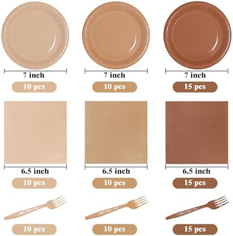 Serves 35 Guests Gradient Brown Plates and Napkins Party Supplies