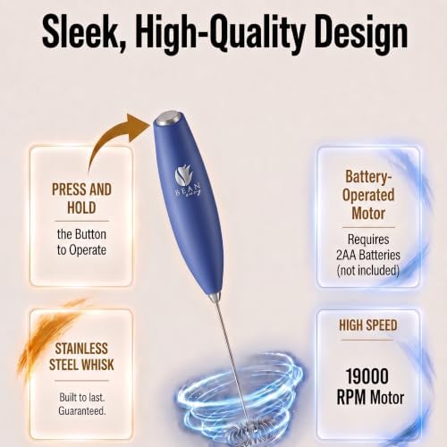 Bean Envy Milk Frother Handheld - Coffee Mixer Wand with Stand - Blue