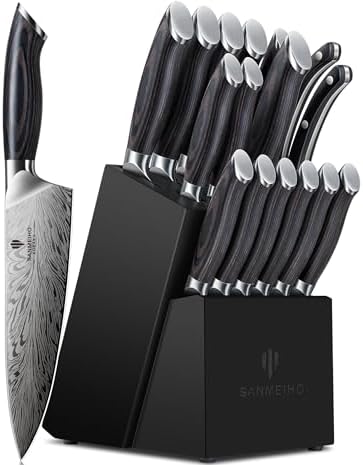 16 Pieces Knife Set, Knife Block Set in Powder Steel, Ultra Sharp