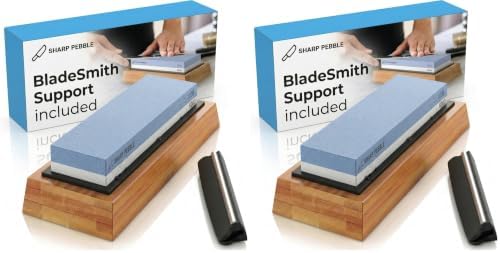 Sharp Pebble Premium Whetstone Knife Sharpening System – 1000/6000 Grit Whetstone Knife Sharpener & Honing Kit with Angle Guide & Non-Slip Bamboo Base – Guided Beginner Instructions (Pack of 2)