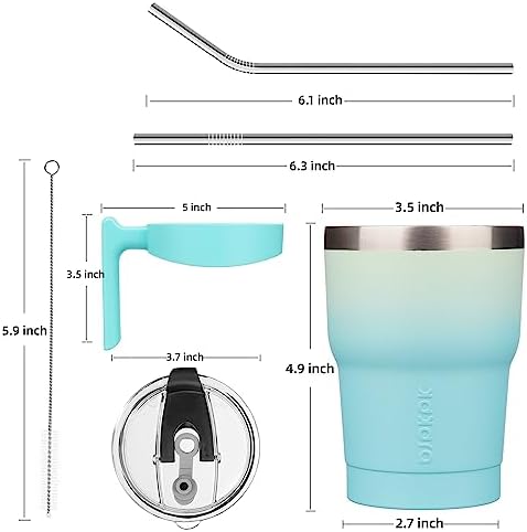 BJPKPK 10 oz Mini Tumbler with Lid, Straw & Handle, Insulated Steel Cup