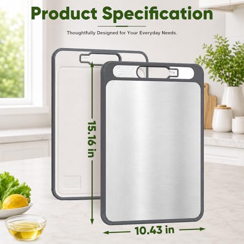 Titanium Cutting Board for Kitchen, Double-Sided Titanium and PP Cutting Board with Knife Sharpener, Grinding Area, Juice Groove, Kitchen Towel Included, Large 15" × 10.4", Easy-Clean Chopping Board