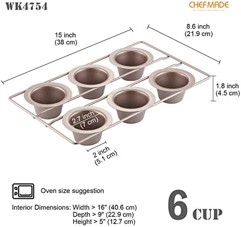 CHEFMADE Popover Cake Pan, 6-Cavity Non-Stick Yorkshire Muffin Cupcake Pan Bakeware for Oven Baking (Champagne Gold)
