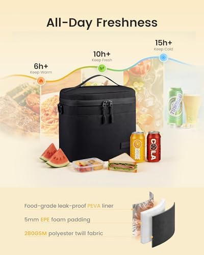 LOVEVOOK Insulated Lunch Box for Women Men, Reusable Lunch Bag for Work Picnic Beach College School, Leakproof Cooler Bag with Shoulder Strap & Ice Pack, Lunch Box/Bag for Mom Teacher Kids Girl Boy