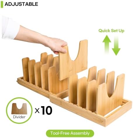 Pots and Pans Organizer under Cabinet Expandable Bamboo Pot Lid Holder Rack