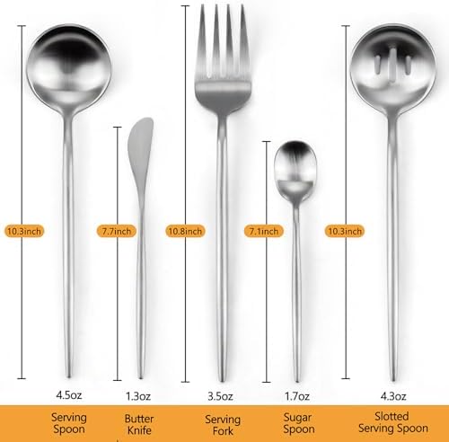 Silver Serving Utensils Set,5pc Stainless Steel Serving Spoons