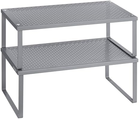 SONGMICS Set of 2 Metal Spice Racks, Stackable Expandable Shelf Risers