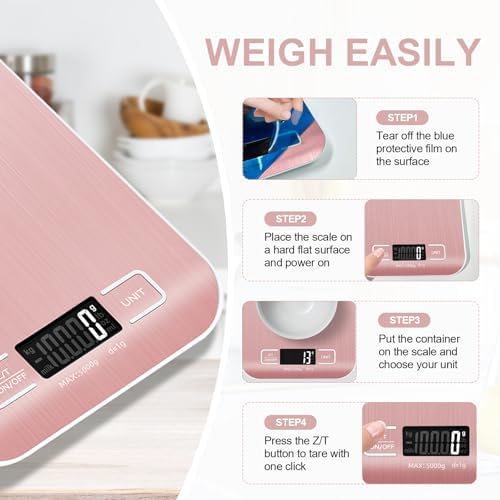 Food Scale, 11lb Kitchen Scale, 0.05oz/1g Weight Grams and Ounces, Pink
