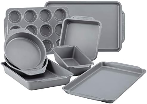 Farberware Nonstick Bakeware Set Includes Cookie Sheets/Baking Cake Muffin and Bread Pan, 8 Piece, Gray