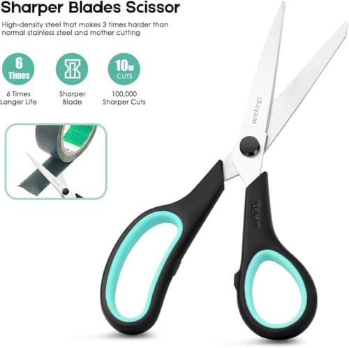 iBayam 8.5" All Purpose Sharp Black Scissors, Comfort-Grip Handles, 24-Pack
