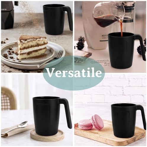 Wrova 16oz Wheat Straw Cups with handles set of 6-Plastic Cups Reusable-Unbreakable Kids Mugs-Dishwasher Safe & Microwave Safe-Ideal Plastic Mugs for Tea,Coffee,Camping,RV-Black