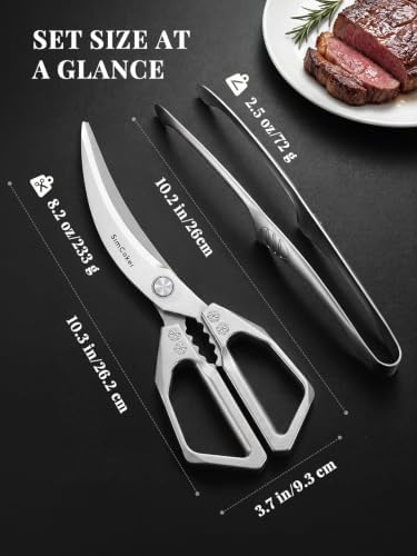 Korean BBQ Scissors Set with Tongs for Table-Side Meat Cutting & Sharing