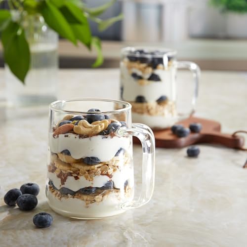 Glass Coffee Mugs, 14 oz Glass Coffee Cups Set of 2, Clear Borosilicate Glass Mugs with Handles for Cappuccino, Tea, Latte, Hot/Cold Beverages, Wine, Americano