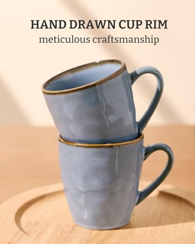 famiware Coffee Mug Set of 6, Ocean Round 11.5oz Coffee Cup Set with Handle