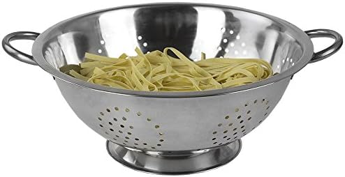 Metal Colander With Stainless Steel Finish By Home Basics, 5 QT | Medium Colander | With Easy-Grip Handles | Strainers and Colanders Perfect For Pasta and Veggies