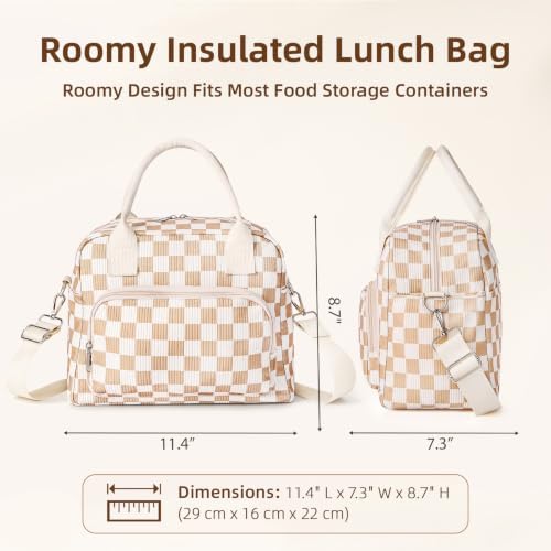LOVELYWIND Large Insulated Lunch Bag For Women, Brown White Lunch Box 12L