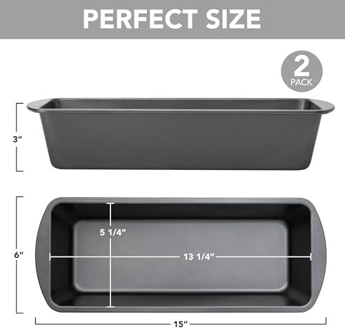 Tiawudi Extra Large Bread Pan, 13" x 5" Long Loaf Pan, Nonstick Baking Pan, Rectangular Loaf Tin, Set of 2