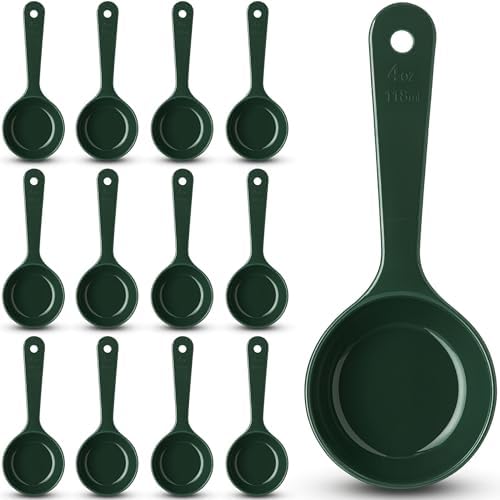 Carlisle FoodService Products 8.25" 4 Ounce Solid Measuring Spoon – Portion Control – Flat Bottom spoon – Short Handle, Dishwasher Compatible, Forest Green, (Pack of 12)